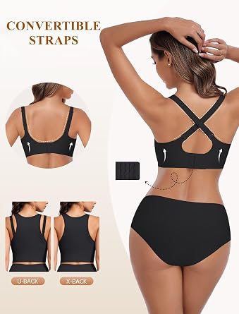 Vertvie Women Racerback Wireless Jelly Push Up Bra | Seamless, Full Coverage V-neck Bralette, No Underwire, Soft, Comfortable, Supportive Everyday T-shirt Bra