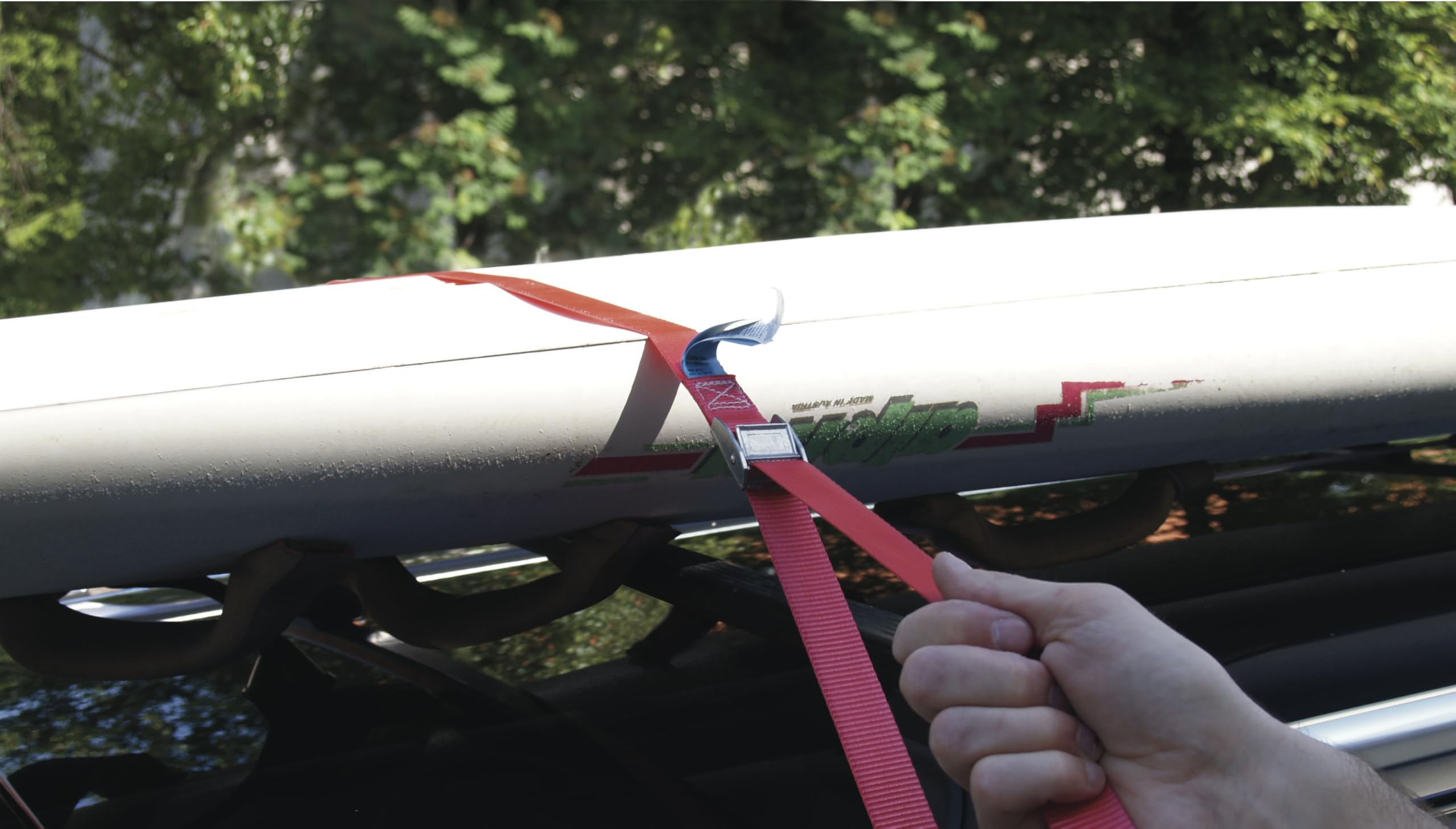 DoZurr 250 Lot de 10 Sangles d'arrimage avec Serrage de Sangle, 1 pièce, Charge maximale : 250 kg, Largeur : 25 mm x Longueur : 4 m, Rouge, pour Barres de Toit et cerclage