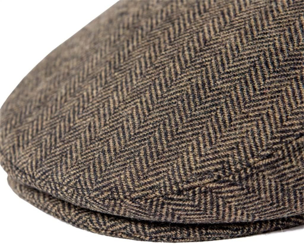 Driving Cap Men Herringbone Wool Blend Flat Fall Newsboy Male Hats with Button