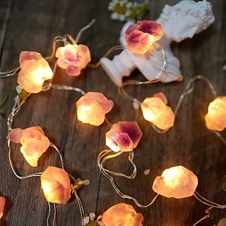 Natural Amethyst Crystal Lights Color Change Gem Fairy Lights, Cute Decorative String Lights Geode Décor 20Leds 9ft Remote USB Plug in or Battery Operated for Bedroom Wedding Christmas Spiritual Decor
