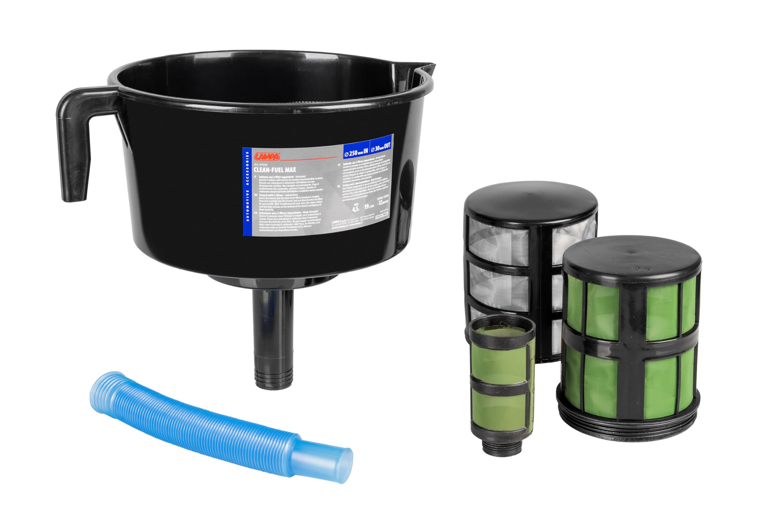 Lampa 67038 Imbuto professionale con 3 filtri separatori per filtrare i carburanti da acqua e impurità