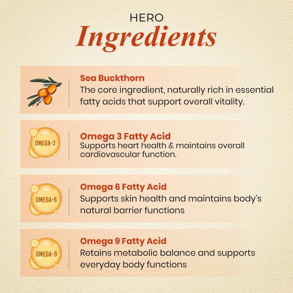 Patanjali Sea Buckthorn Fruit Berry Oil 500mg - 30 Veg HPMC Capsules | Rich in Omega 3, 6 & 9 | Dietary Supplement for Heart Health, Immunity & Deep Skin Hydration (Pack of 3) — Amazon image 5