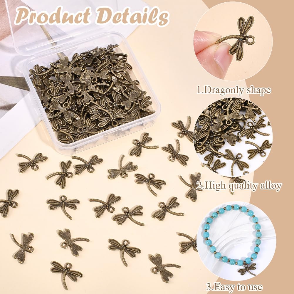 SUNNYCLUE 1 Box 100Pcs Dragonfly Jewelry Charm Antique Bronze Charms Tibetan Style Insect Animals Vintage Retro Metal Aesthetic Alloy Small Pendants for Jewelry Making Necklace Bracelets DIY Crafts - Image 7