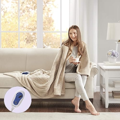 Beautyrest - Manta Eléctrica Reversible de Felpa ultraligera - Manta Eléctrica, Regulador de Múltiples Niveles de Calor Acogedor Sofá Sala de Estar,