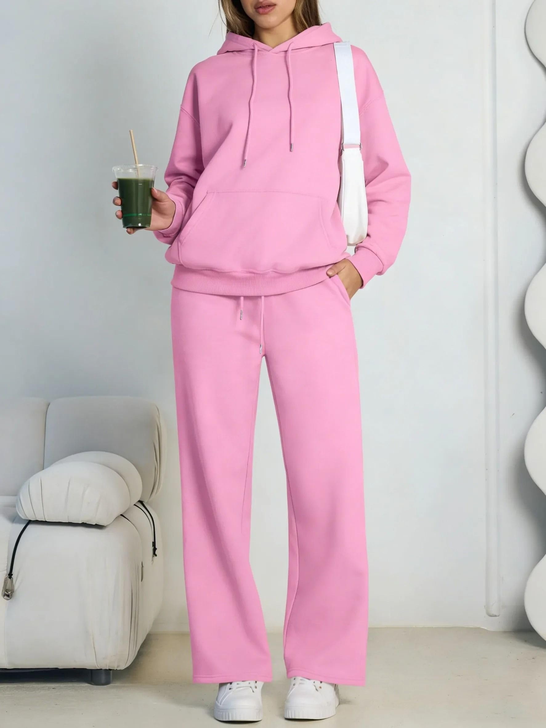 Ensemble 2 pièces sweat à capuche pour femme, sweat et pantalon large décontracté
