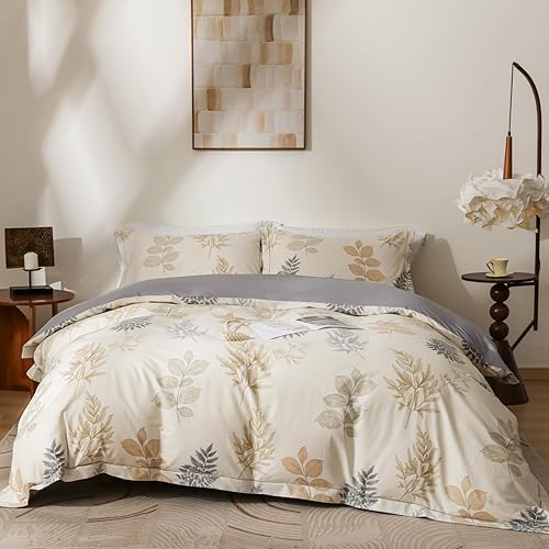 Miniatura 19 de OAITE - Juego de funda de edredón individual con patrón floral de 600 hilos, ultrasuave, 100% algodón, fibra larga, juego de 3 piezas, transpirable