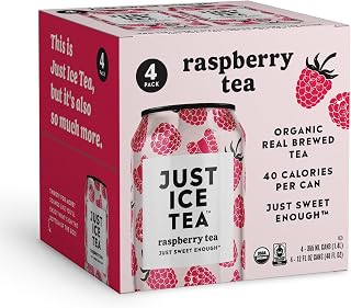 Just Ice Tea Organic Raspberry Black Tea 4-Pack, 12 Fl Oz Cans - Bold Organic Flavor, Ready-to-Drink Refreshment