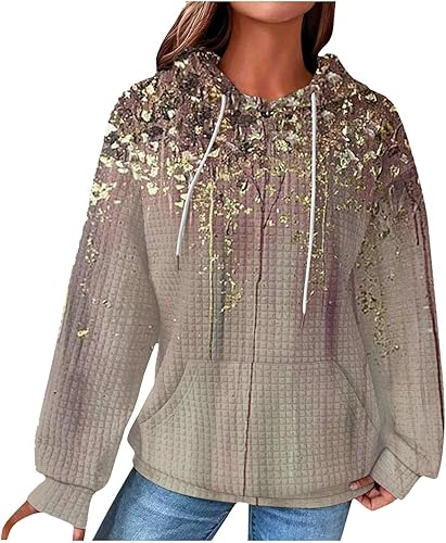 Sudaderas con capucha para mujer, con cordón, de manga larga, estilo gofre, de gran tamaño, casual, con bolsillo