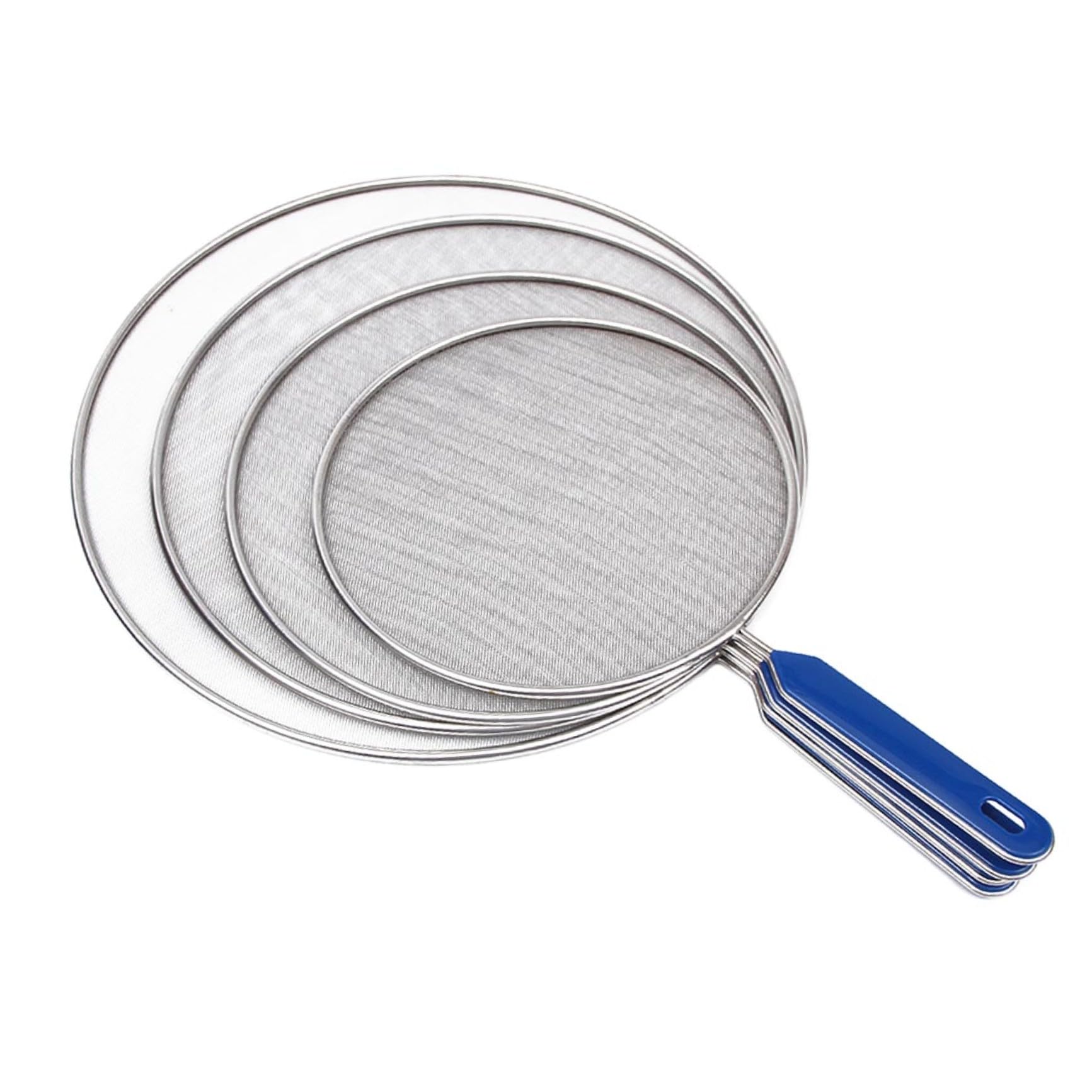 Cabilock 4 Piezas de Malla de Acero Inoxidable para Protección contra Salpicaduras en Cocina Mango Azul, Fácil de Usar y Resistente para Ollas y Sartenes