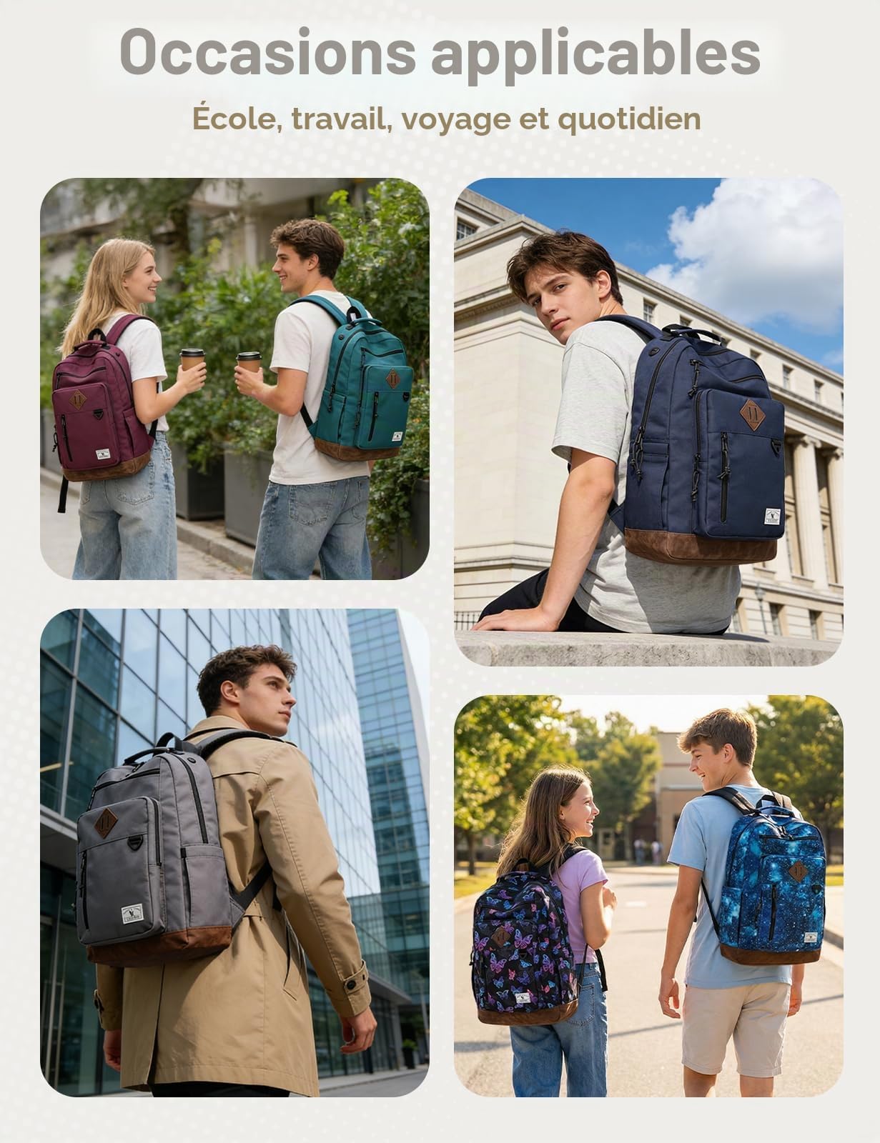 VX VONXURY Sac à Dos Homme Sac a Dos Ordinateur pour 15,6/17 Pouces Sac a Dos Femme Travail avec Multi-Poches Voyage pour Cartable College pour École - 16L