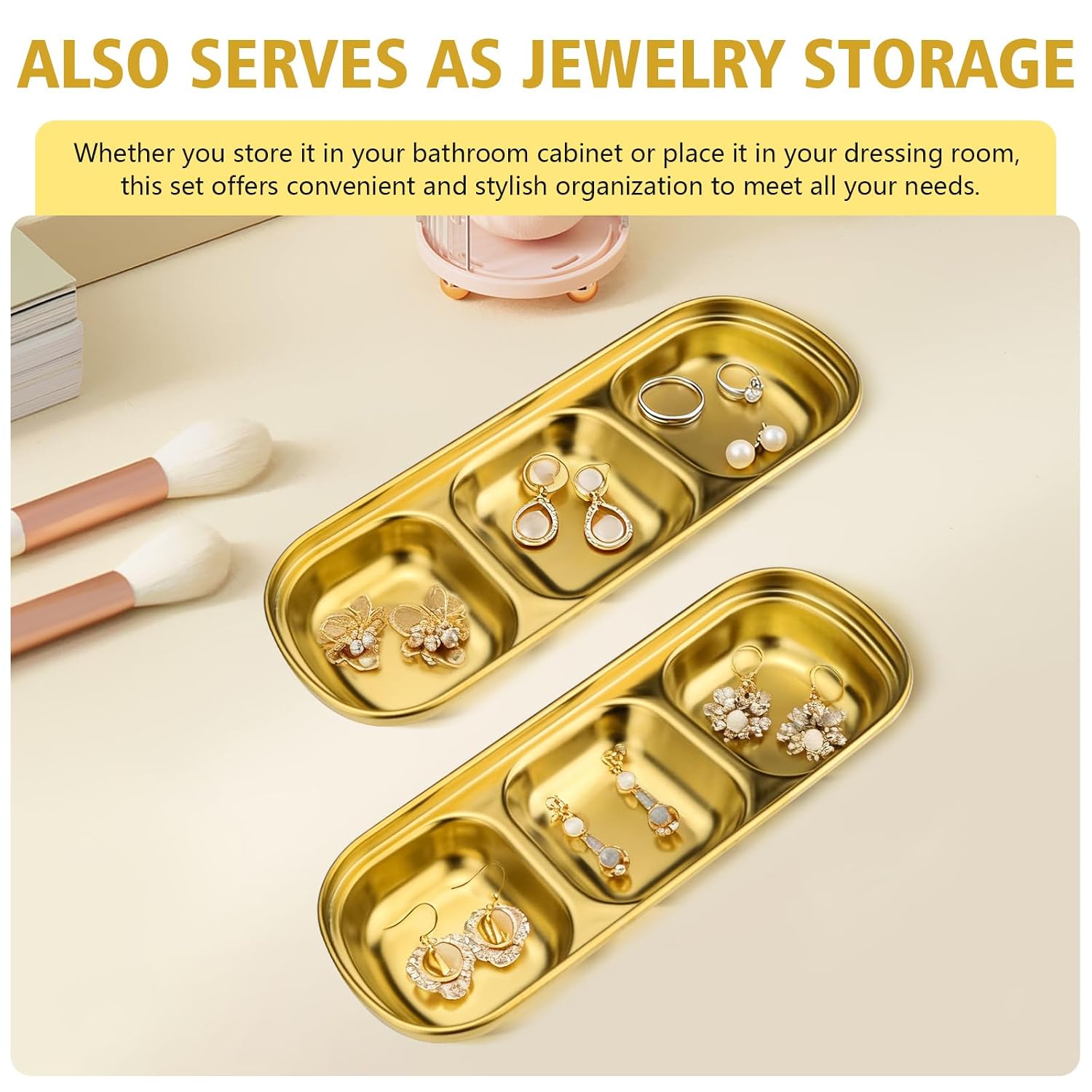8PCS 3-Compartment Esthetician Bowls, 8.11×3.15×0.94in/20.6×8×2.4cm Thickened Stainless Steel Facial Skincare Tray, Non-Slip Multi-Use Serving Trays for Home Beauty, Sauce, Snack & Jewelry Storage