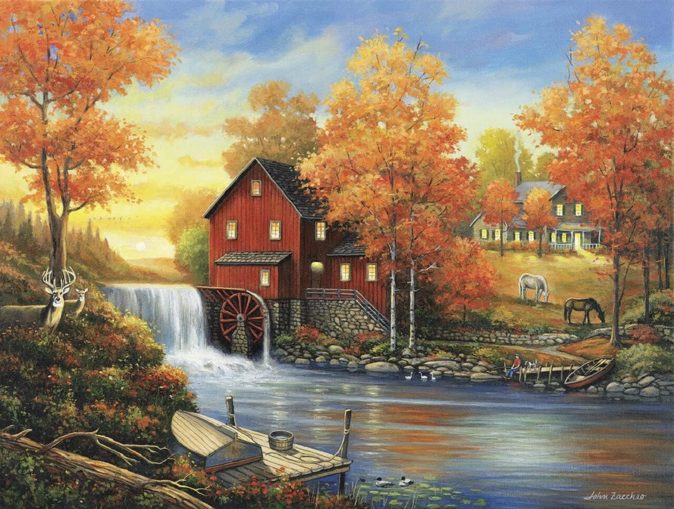 SUNSOUT INC - Sunset at the Old Mill - 500 pc Jigsaw Puzzle by Artist: John Zaccheo - Finished Size 18" x 24" - MPN# 62112