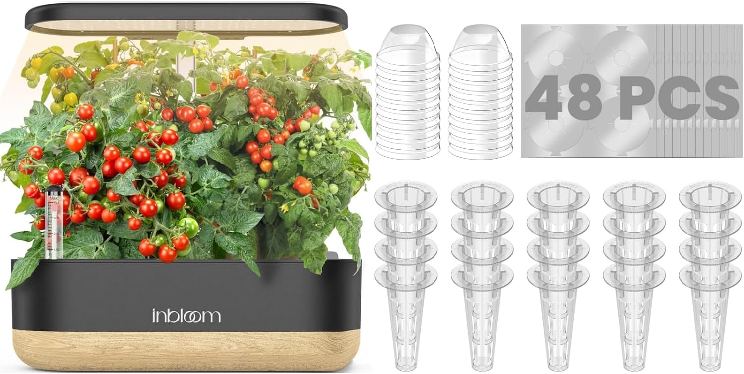 inbloom 12 Pods Hydroponics Growing System and Hydroponic Seed Pod Kits, Replacement Grow Baskets 20pcs, Grow Labels 48pcs, Grow Domes 20pc