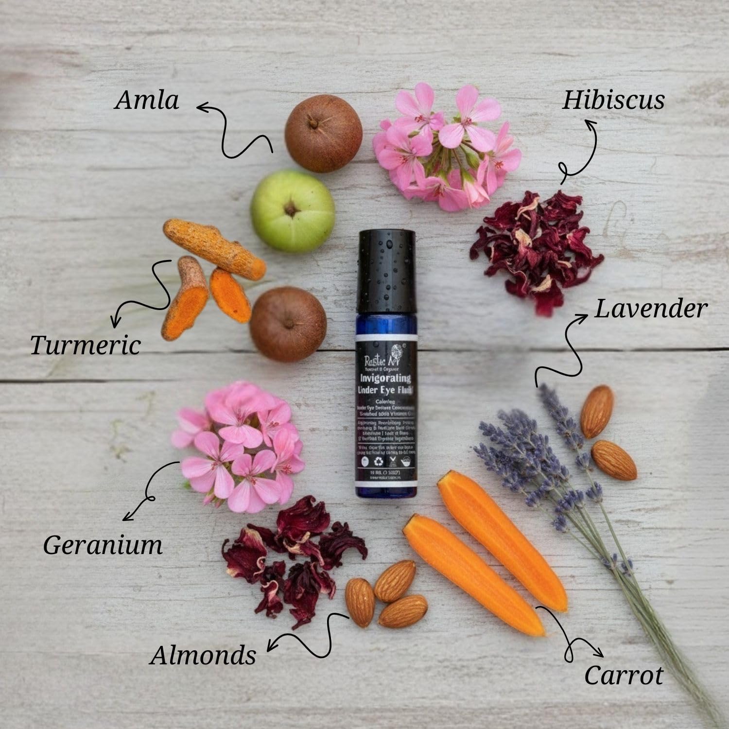 Rustic Art Organic Vitamin C Under Eye Serum | Reduce Dark Cirles, Puffiness, Fine Lines & Wrinkles | Carrot Oil & Almond Oil and other 15 Actives | 10 ml 1
