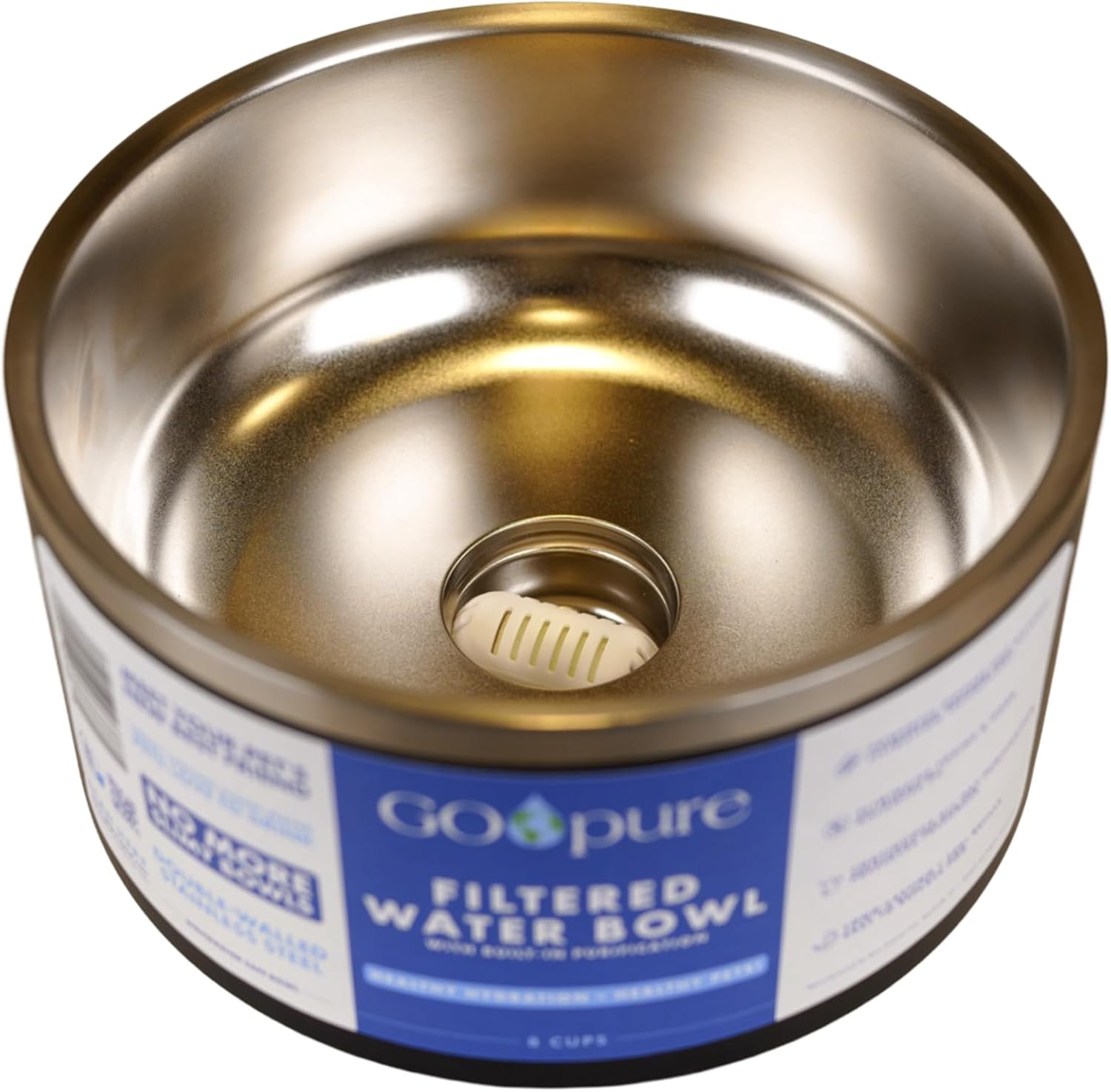 Filtered Pet Water Bowl – 64 oz Stainless Steel Dog & Cat Water Bowl with Ceramic Filter Included, Eco-Friendly Pet Water Bowl, Navy Blue