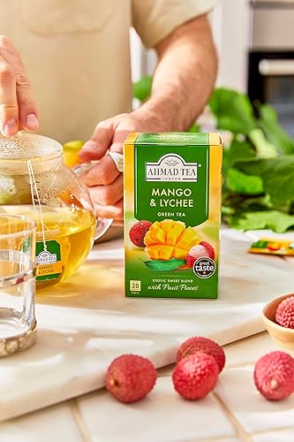 Miniatura 6 de Ahmad Tea Té verde con sabor a mango y lichi con piezas de frutas, 20 unidades, paquete de 6