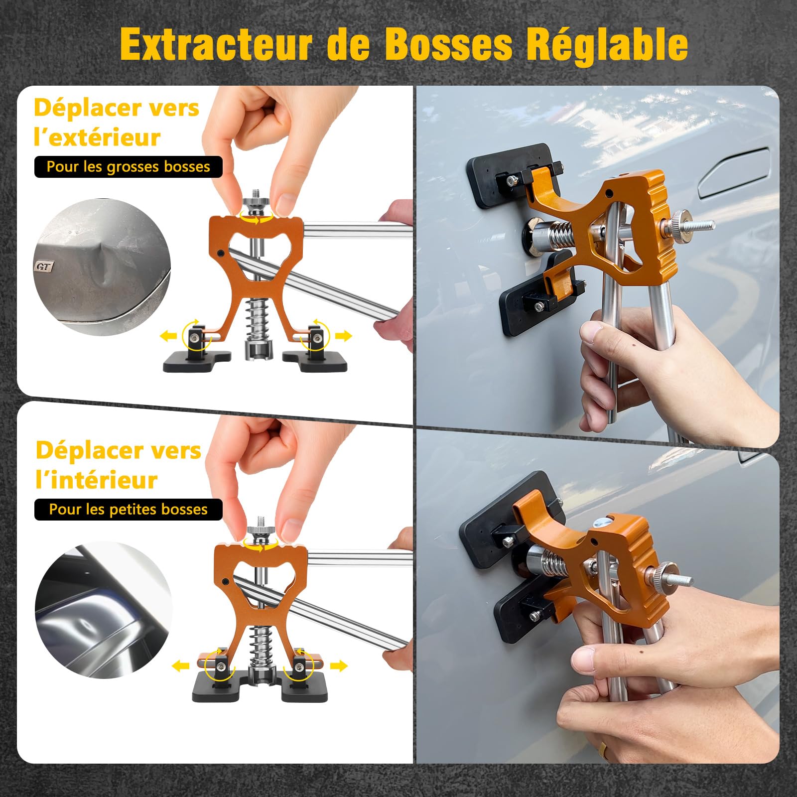 Kit de réparation de Bosses sans Peinture - Kit d'extracteur de Bosses de Voiture avec Marteau Coulissant, Barre en T, extracteur de Pont, Ventouse, extracteur de Colle et Pistolet - Outil