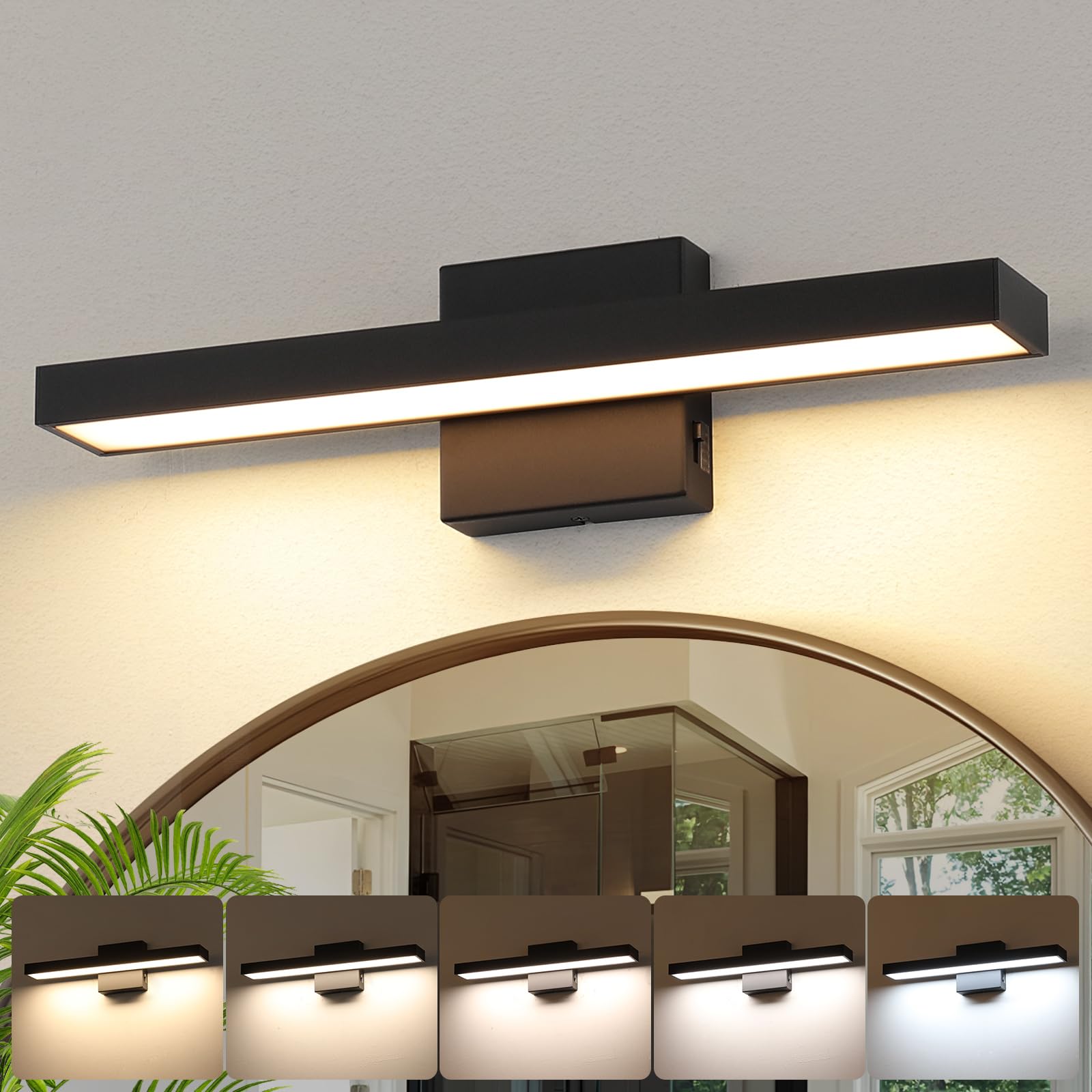Joosenhouse Black Vanity Light for Bathroom 5CCT Dimmable LED Bath Light Modern Bathroom Light Bar for Makeup Mirror 16.53 Inch 16W