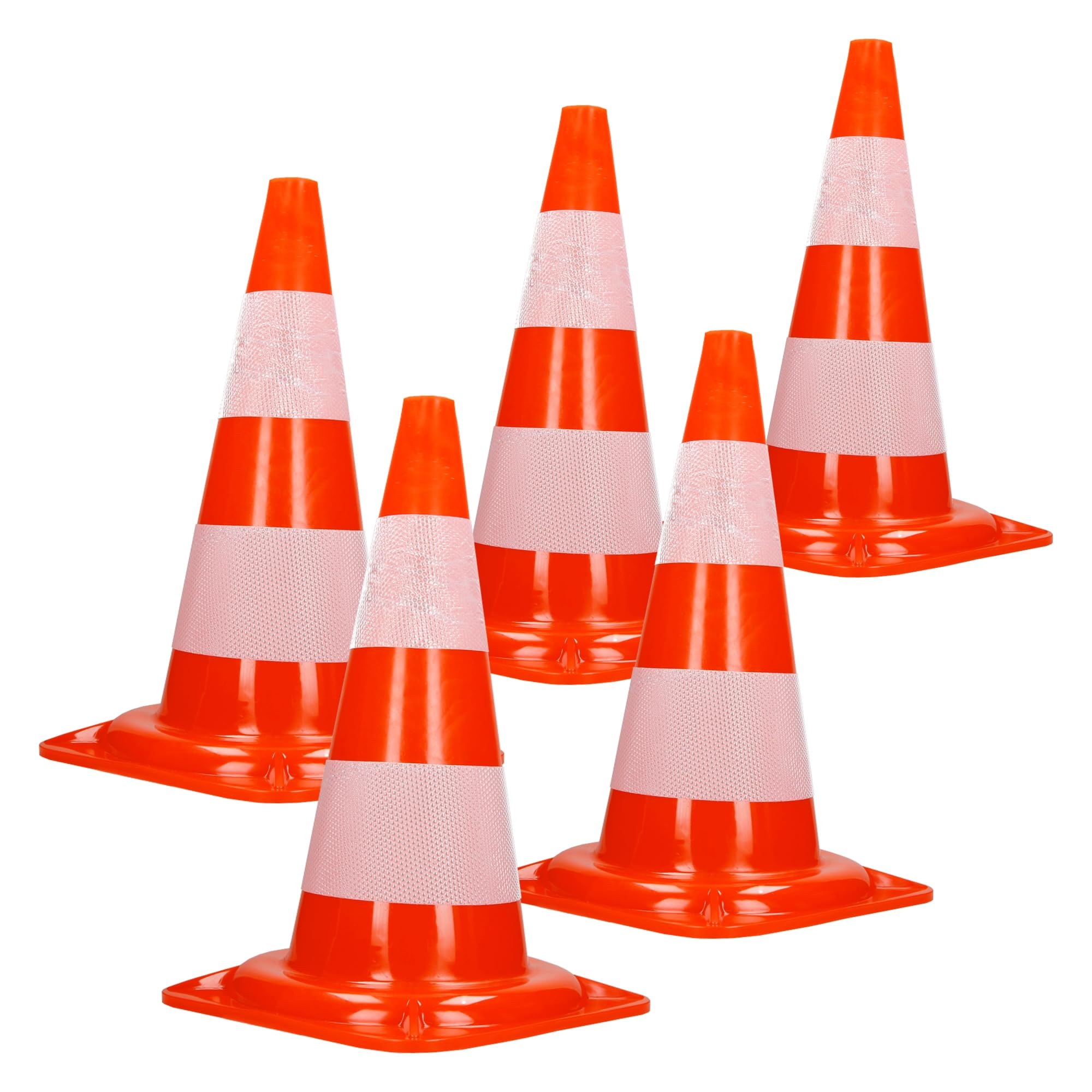 ECD Germany 5 Pièces Cônes de Signalisation 47 cm, Orange-Blanc, Pylône de Chantier avec 2 Bandes Réfléchissantes, Plot de Circulation Empilable et Flexible, Balise de Marquage Routier de Sécurité