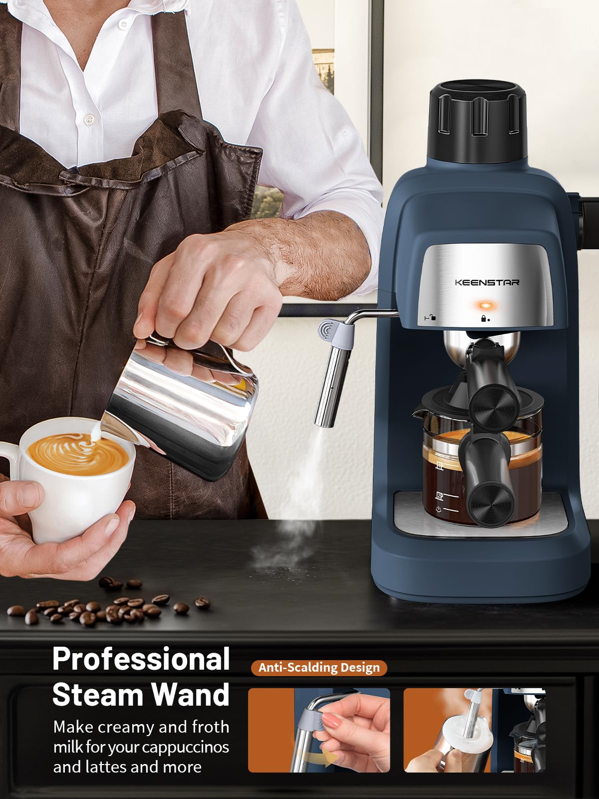 KEENSTAR Espresso Machine 3.5Bar, Compact Expresso Coffee Machines 4-Cup view 3