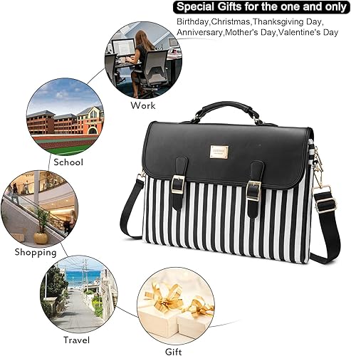 Miniatura 5 de LOVEVOOK Bolsa para laptop para mujer, 15.6 pulgadas, impermeable, de cuero, maletín para computadora, maletín grande para computadora portátil,