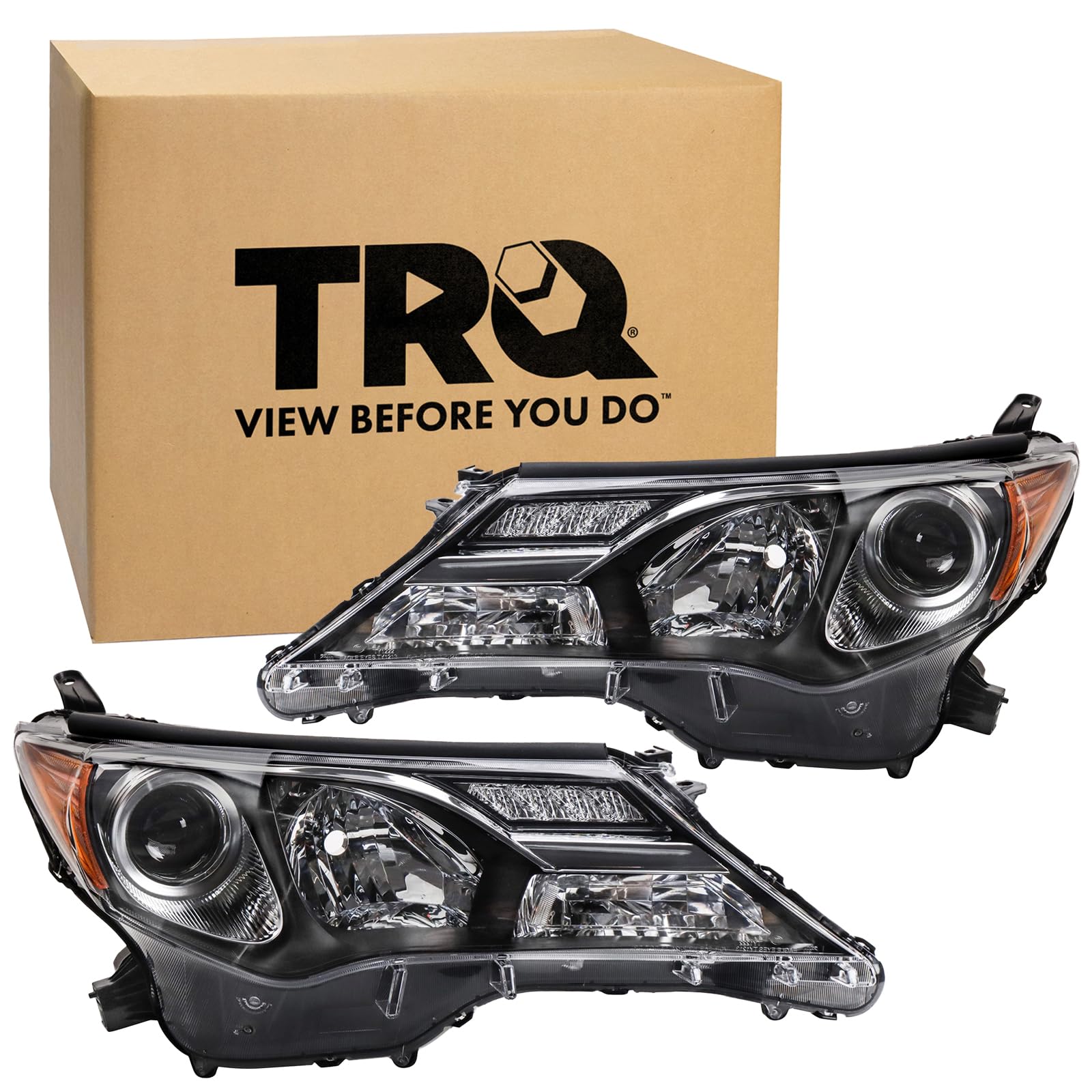 TRQ Headlight Assembly Set Headlights Driver & Passenger Side Compatible with 2013-2015 Toyota RAV4 TO2518147 TO2519147
