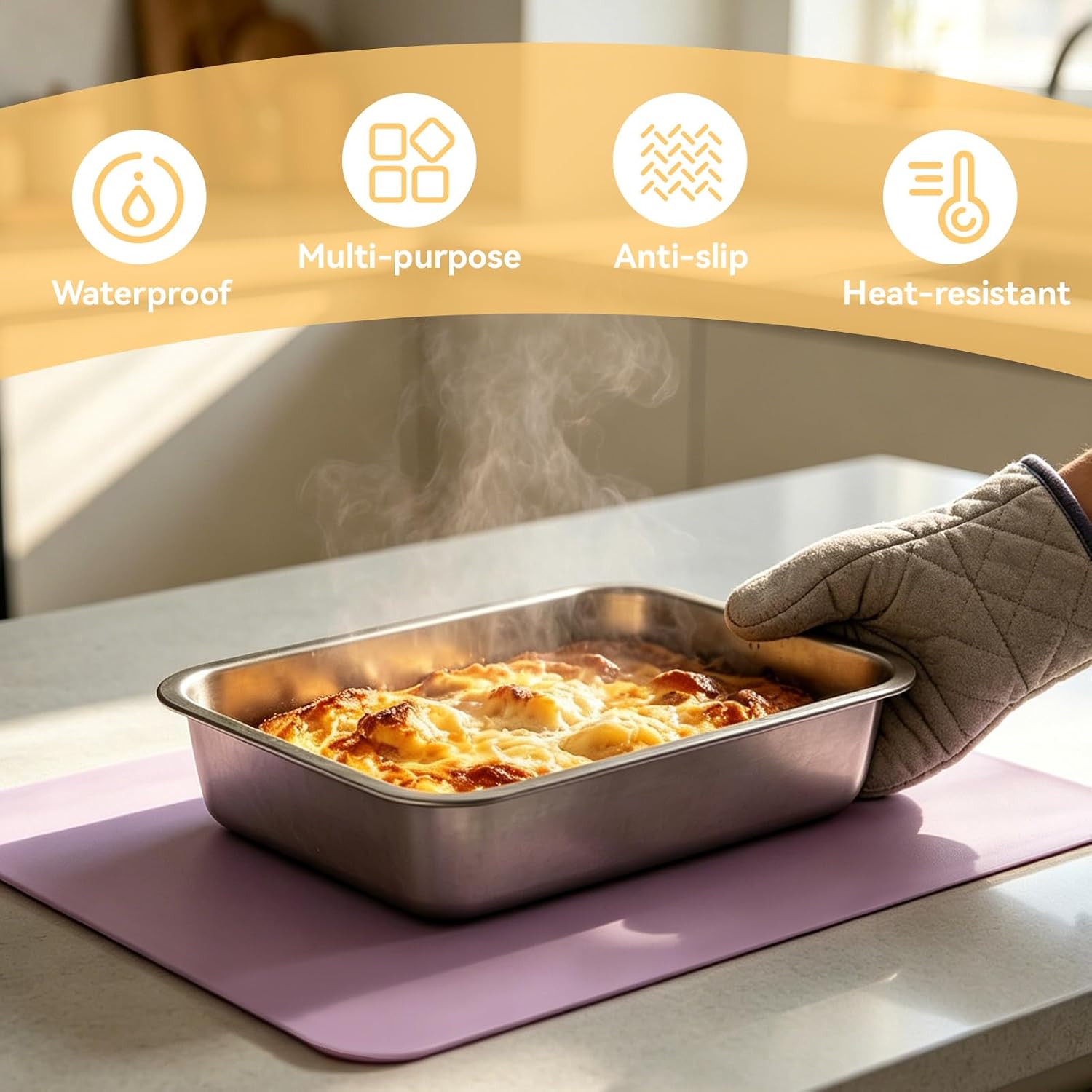 Silicone Non Slip Countertop Protector Mat, Kitchen Dining Table Placemats Heat Resistant Silicone Mat for Countertop, Air Fryer, Hot Pots and Pans, Coffee Maker, 15.7 * 11.8in
