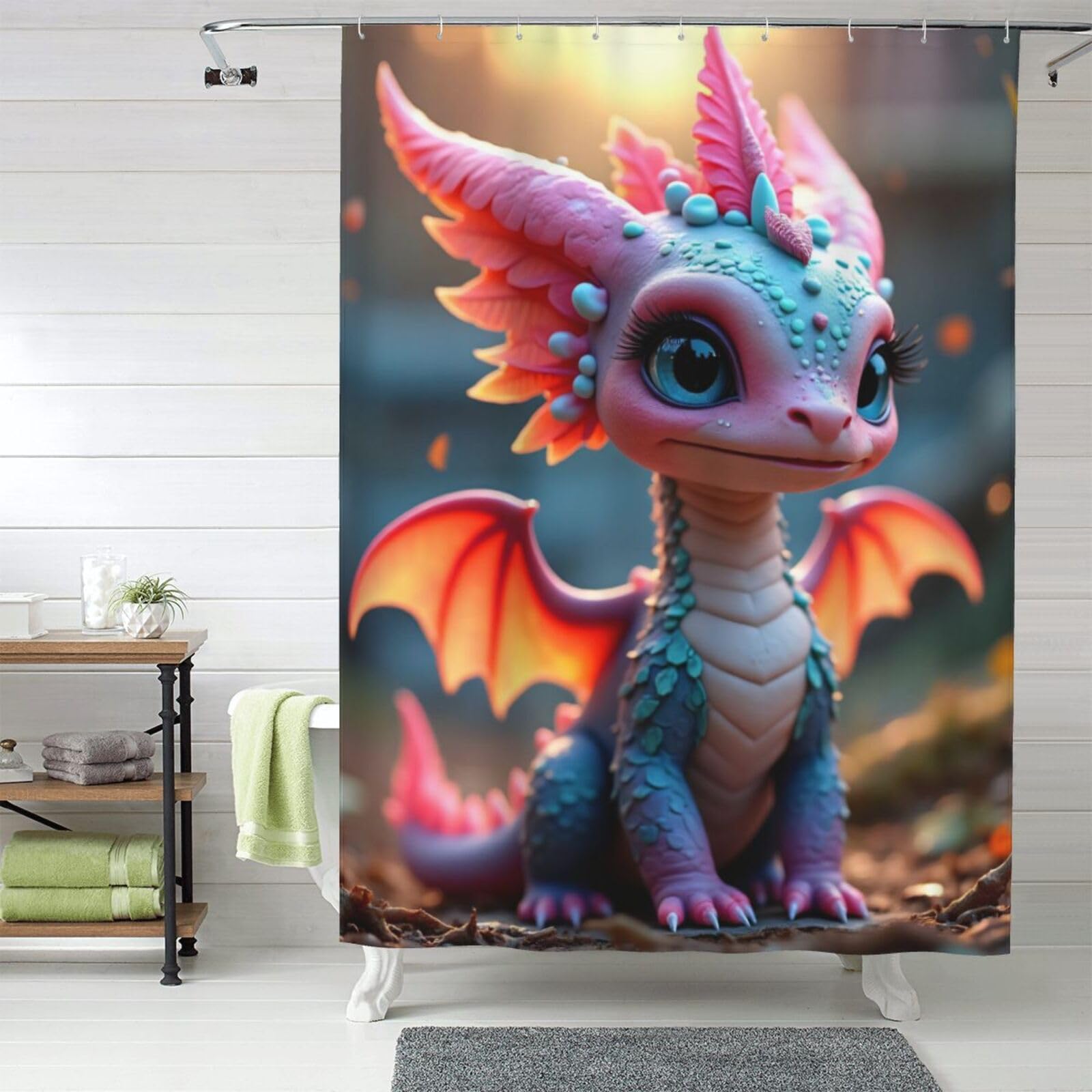 Rideau de douche en tissu épais pour salle de bain dragon