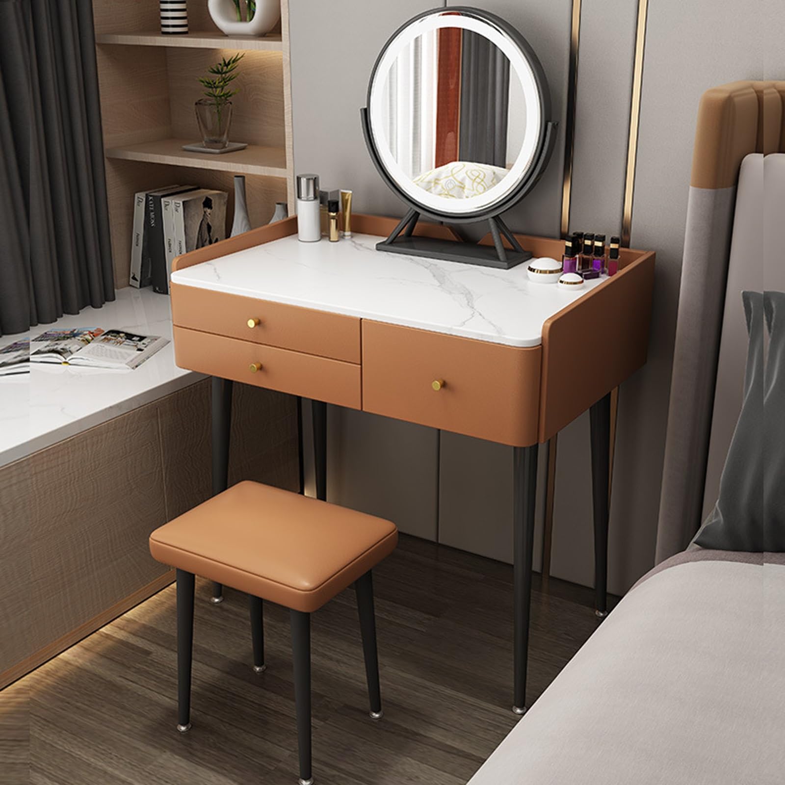asdchZen Vanity Desk Set With Mirror & Stool, Stylish Makeup Table With Drawers For Bedroom, Modern Vanity Furniture,A-100cm/39.3in