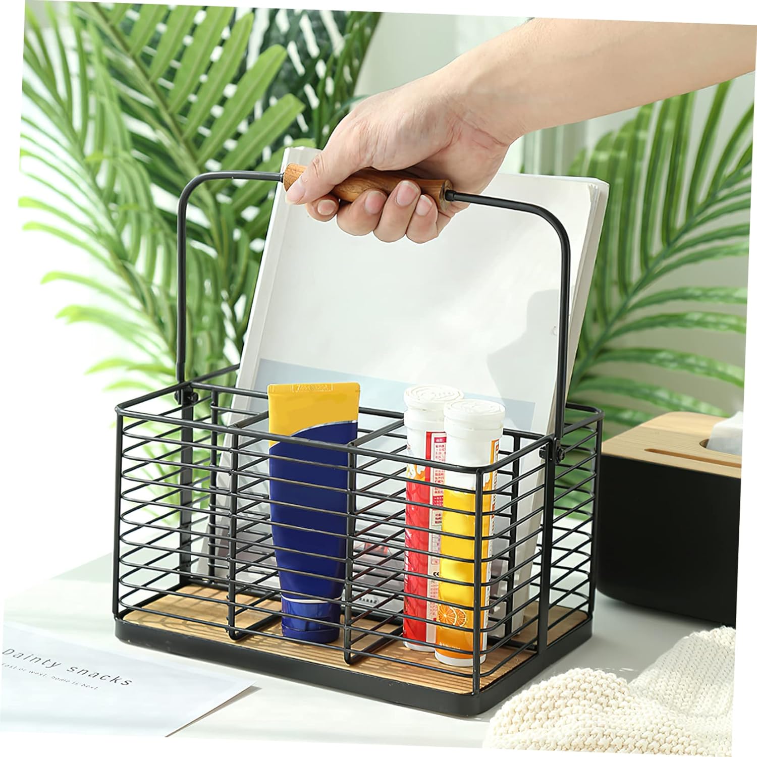 ABOOFAN Multi Purpose Storage Rack Iron Countertop Organizer with Handle for Kitchen and Bathroom Home Storage Holder for Clutter Spaces