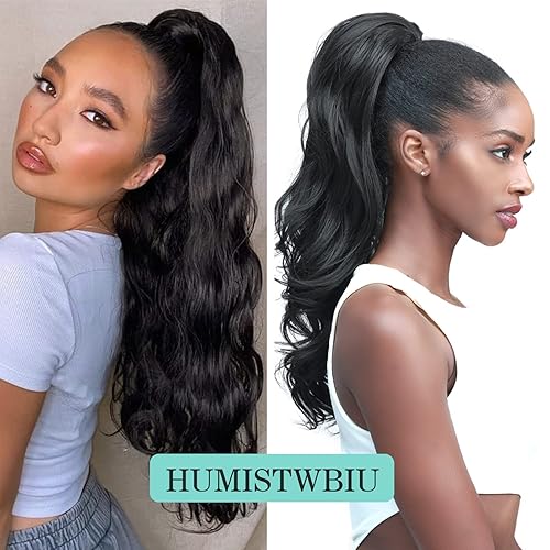 Miniatura 7 de Extensión de cola de caballo de cabello humano ondulado con pasta mágica deformación alrededor de 100% cabello humano virgen brasileño para mujeres