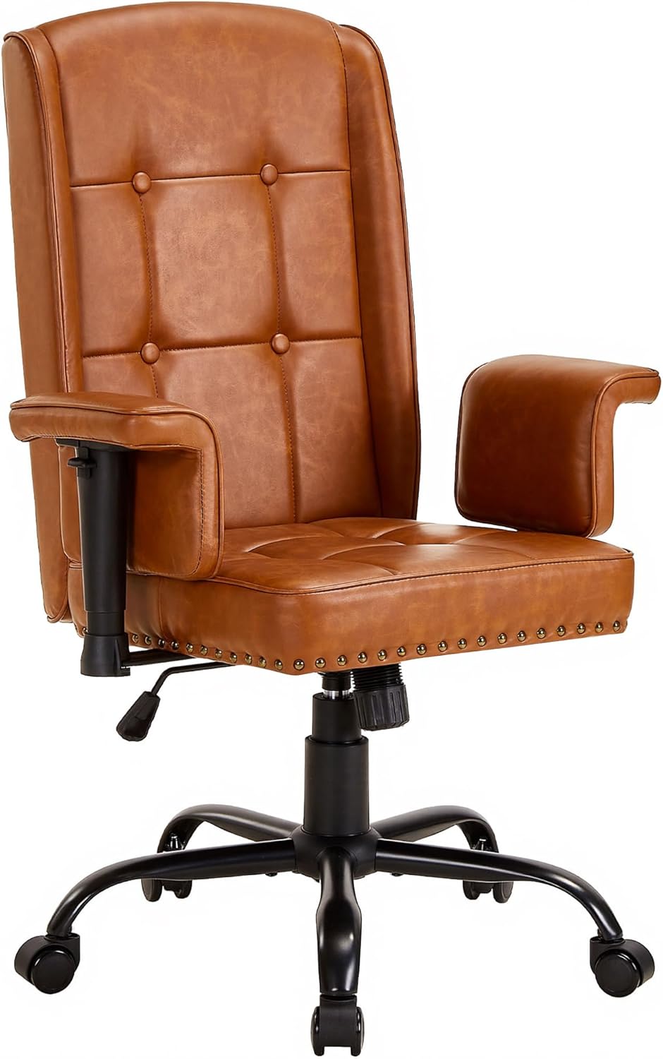 VECELO High Back Executive Office Chair with Wheels – PU Leather Ergonomic Desk Chair, Adjustable Height & Padded Armrests, Swivel Task Chair for Home Office, Brown