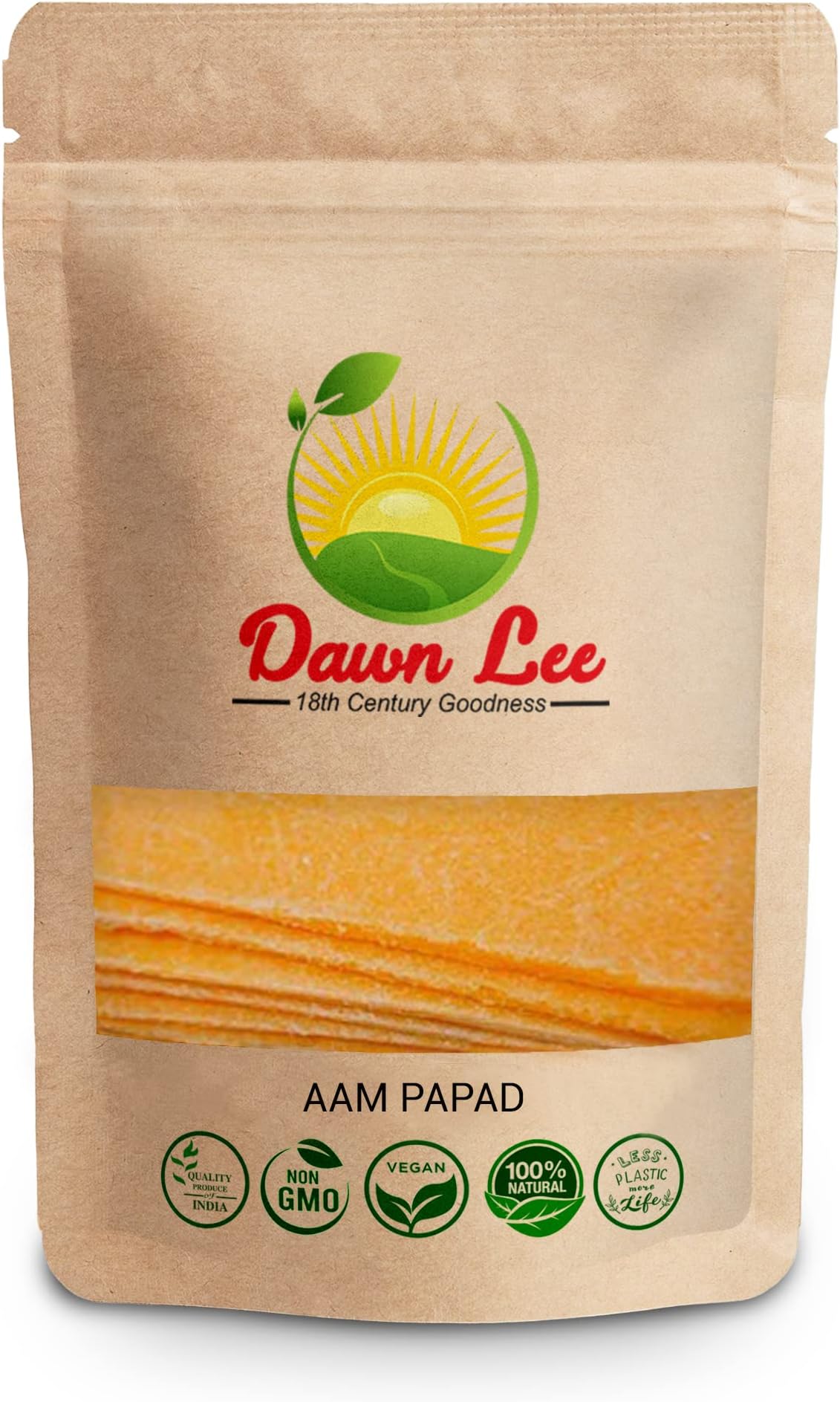 Dawn Lee Aam Papad 100 GM- Healthy Sweet Treat with Kashmiri Saffron Desi Khand Muscovado- Made with 100% Natural Mango Pulp- No Refined Sugar, No Additives- Indian Tradition Snacks- Sundried- Authentic Flavor