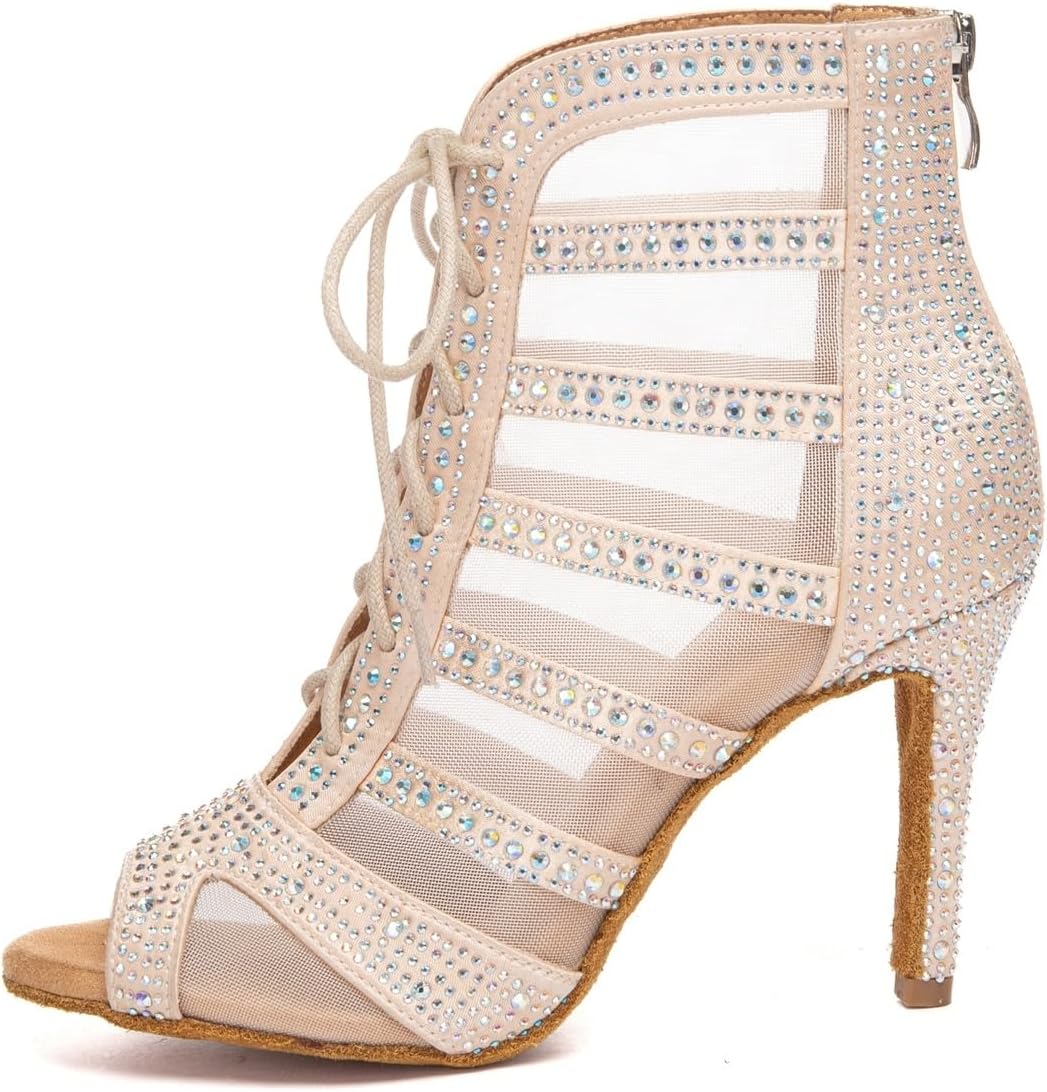 Minishion Womens Rhinestones Ballroom Dance Shoes Fashion Party Prom Ankle Boots