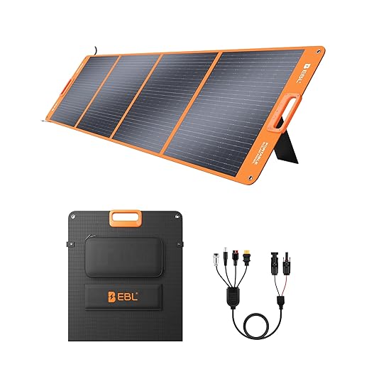 EBL 200W Portable Solar Panel for Power Station, Waterproof IP65 Foldable Solar Panel with MC-4 Anderson Output Connector for RV, Camping, Blackout