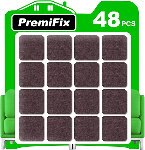 Square Felt Pads for Chair Legs, Furniture Pads 1 Inch 48 Pieces Pack Brown, for Hardwood Floor 5mm Thick