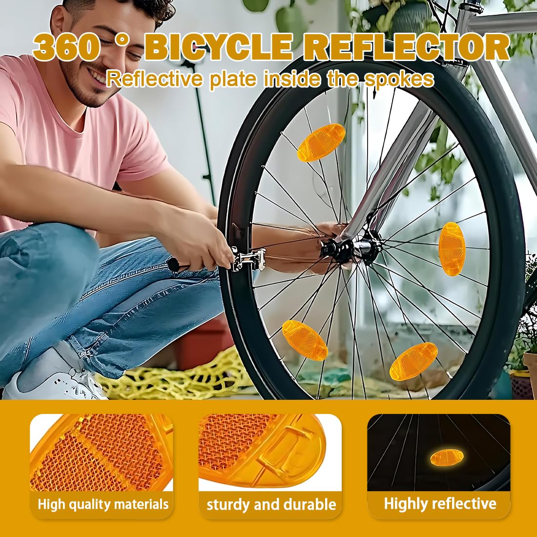 Lot De 4 Catadioptres Pour Rayons De Roue – Jaune/ Orange, 7x3.5x0.7 Cm, Plastique Durable, Facile à Installer, Pour Visibilité De Nuit à Vélo