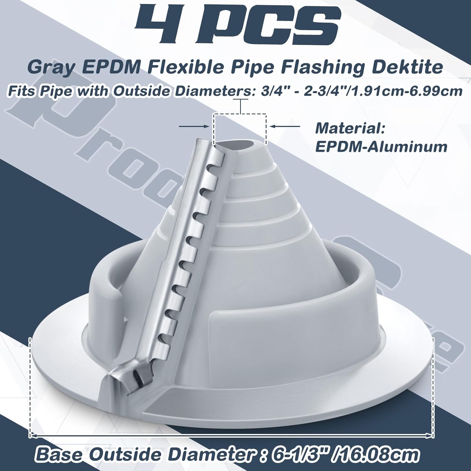 4 Pack #1 Epdm Roof Pipe Flashing Boots 3/4"–2-3/4" Pipe Flexible Metal Roof Vent Pipes Flashing, Retrofit Roofs Jack Boot with Aluminum Base for Metal Roofs Repair