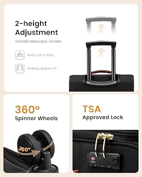 LOVEVOOK Carry on Luggage 22x14x9 Airline Approved, 22 Inch Large Rolling Suitcase, Spinner Wheels & TSA Lock, 49L Softside Lightweight Underseat Carryon Luggage for Women Men Travel