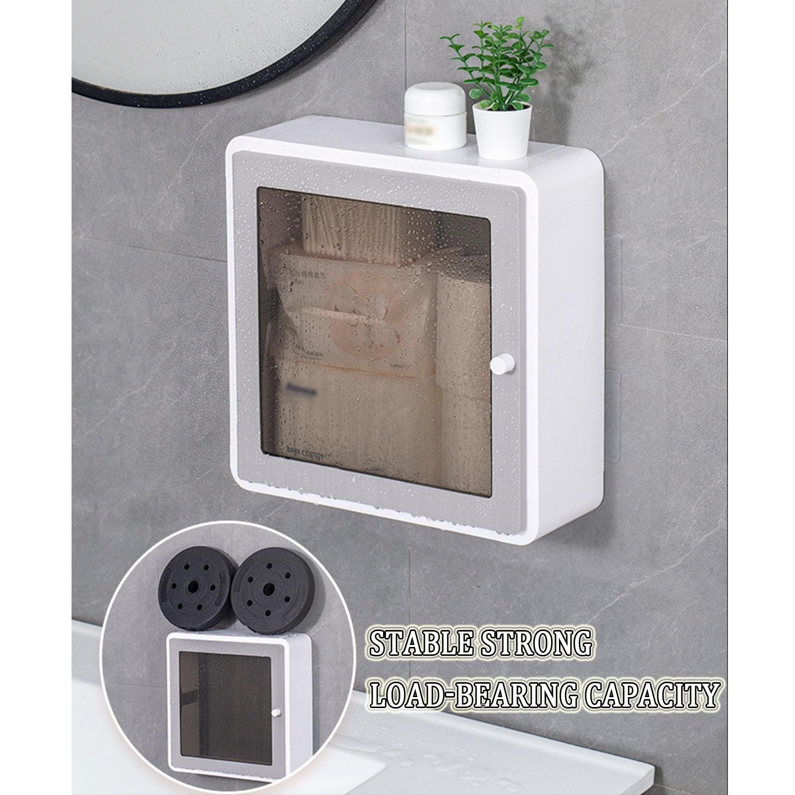Estante cuadrado de plástico para baño, organizador de especias de cocina, estante de almacenamiento de cosméticos, armario montado en la pared sin taladrar para facilitar la limpieza del hogar.