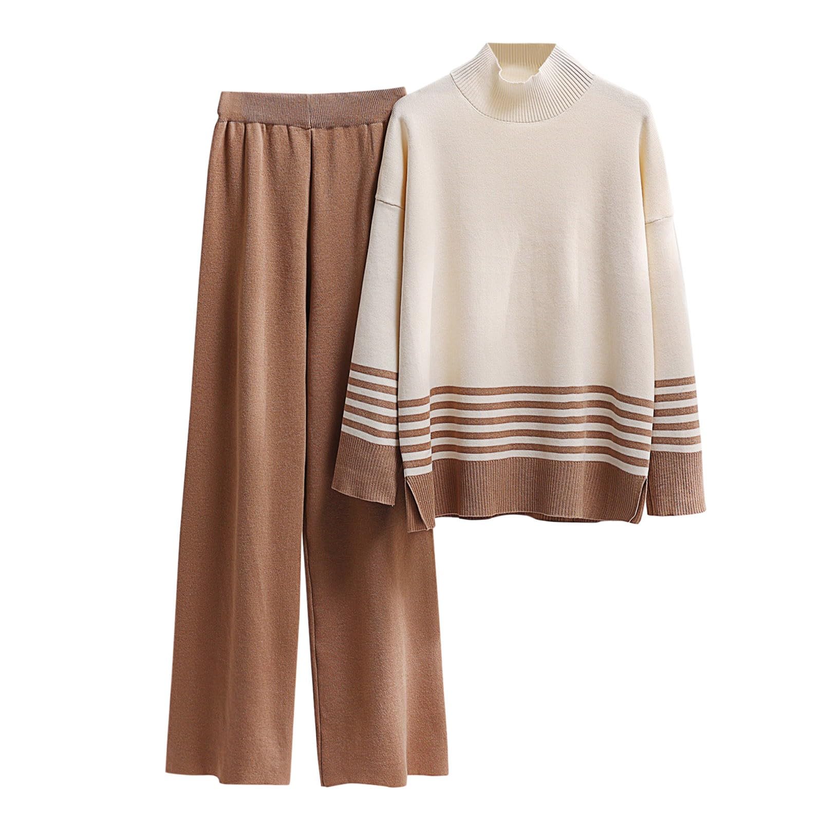 Conjunto Punto Mujer Chandal Completo 2 Piezas Moda Talla Grande Ropa Deportiva Casual Manga Larga Jersey Cuello Redondo Y Pantalón De Punto Jumpers Suelto Elegante Conjuntos Deportivos Invierno Otoño
