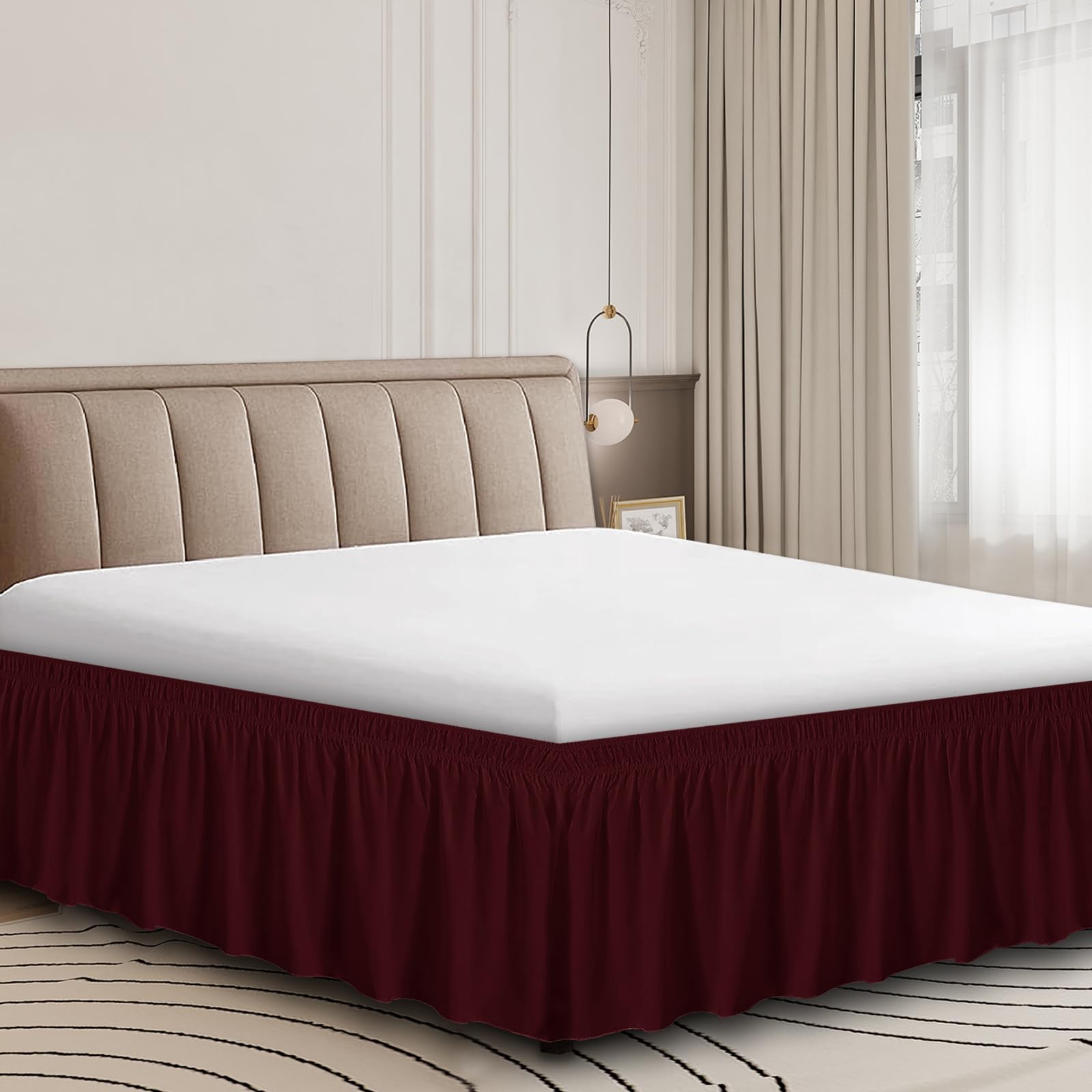 Photo 1 of New Material for Full Bed Skirt Washable 12-16 Inch Drop, Soft Stretch Microfiber Fit for Bed Skirt Twin Size &Full, Dust Ruffles Twin Bed Skirting Full Size Wine Red Twin&Full Wine