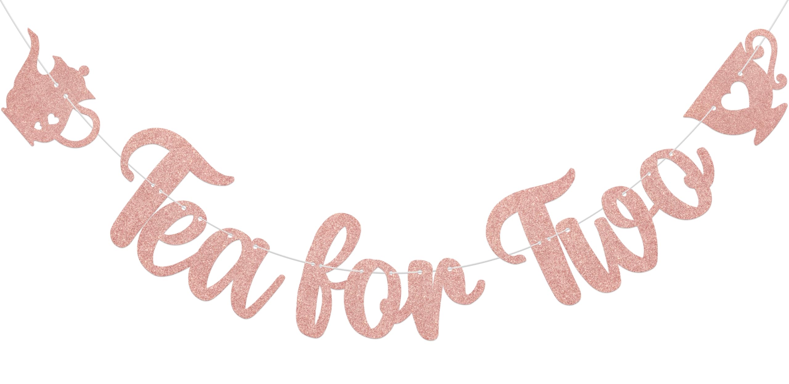 Aumccxz Tea for Two Banner Tea theme 2nd Birthday Party Decorations Two Year Birthday Anniversary Party Decorations Rose Gold