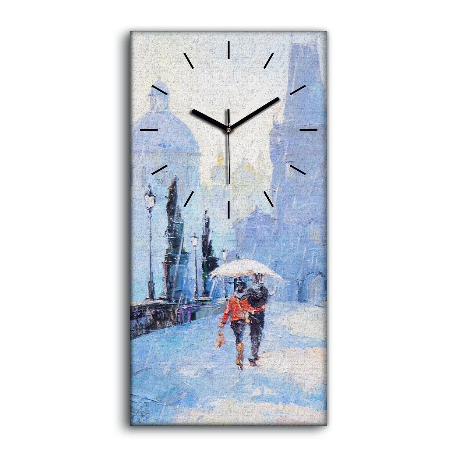 Horloge sur toile 30x60cm Quelques Amoureux de la Pluie avec aiguilles noires