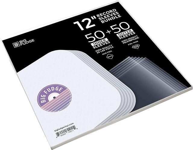 BIG FUDGE Vinyl Record Album - 12 inch 50 Plastic Inner & 50 Paper Outer Sleeves - Anti Static Crystal Clear Covers for Records - Acid-Free LP Protection Sleeve