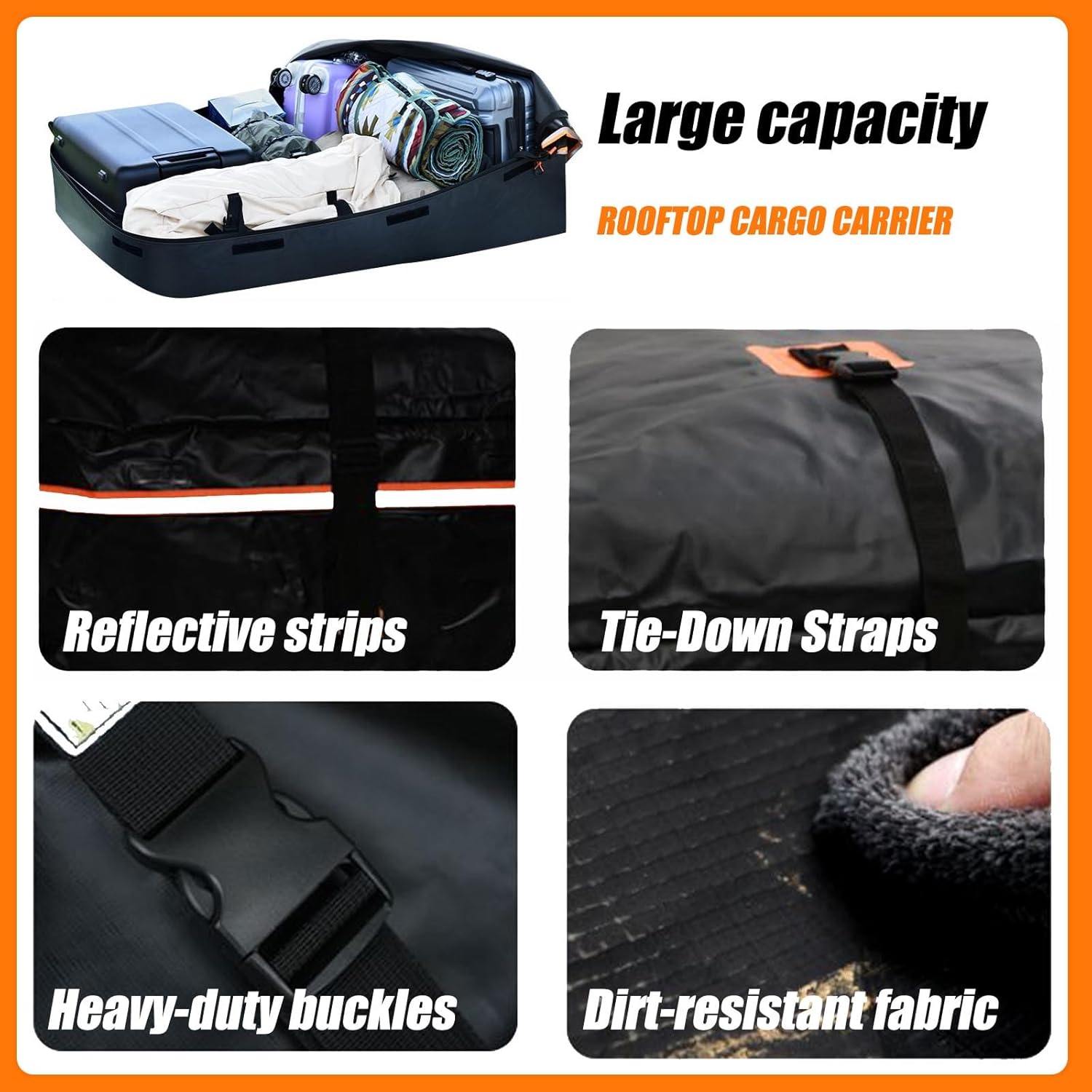 Car Roof Bag Top Cargo Carrier for Fiat 500 Pop Hatchback 2012-2019, Water-Resistant Strong Fabric Cargo Bag with/Without Rack Foldable for Travel & Camping