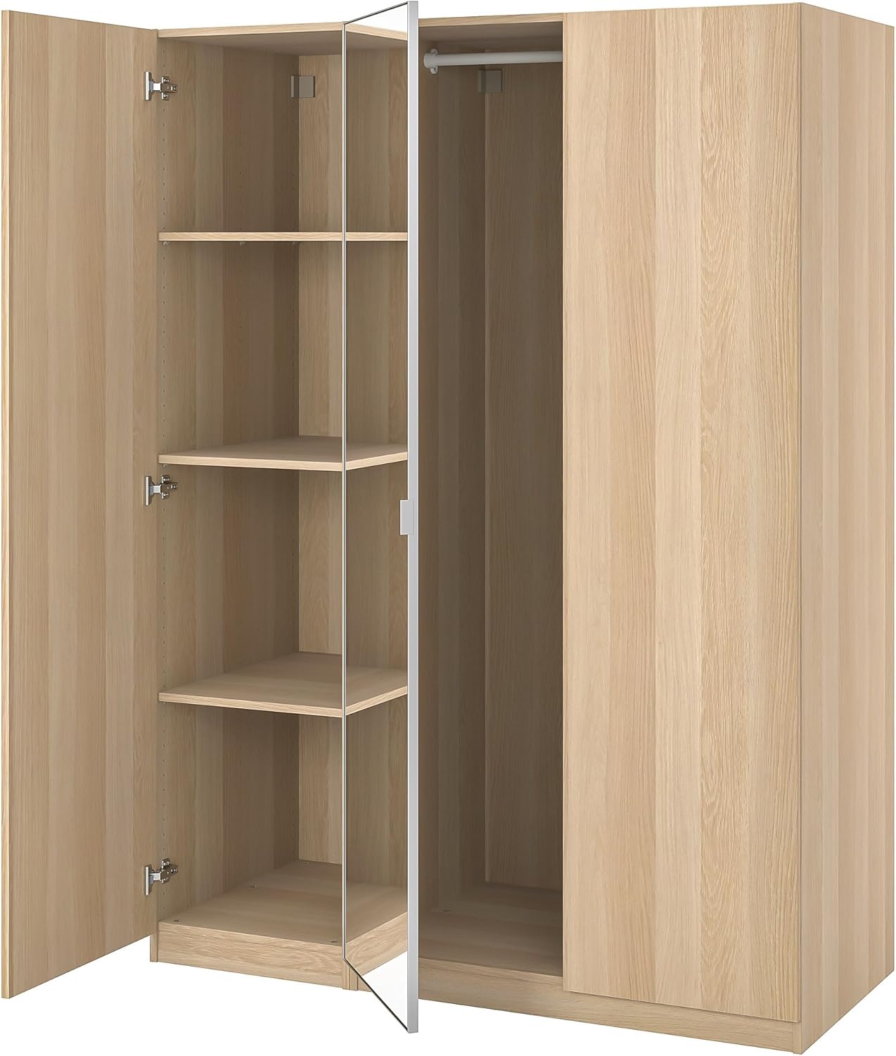 PAX/FORSAND/ÅHEIM Wardrobe combination, white stained oak effect/mirror glass, 150x60x201 cm