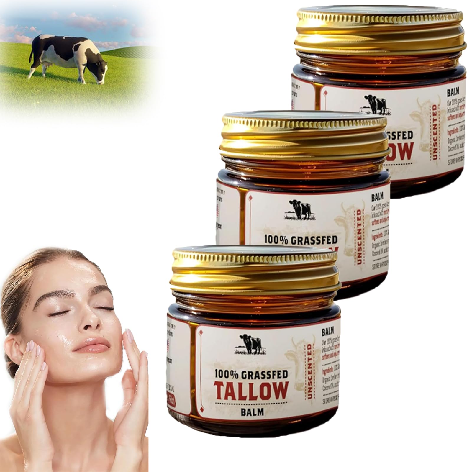 NbkzsixPrimal Range Beef Tallow, Primalrange Tallow Balm, Beef Tallow Moisturizer, Moisturizer for Face, Body, 100% Grassfed Tallow Balm (3pcs)