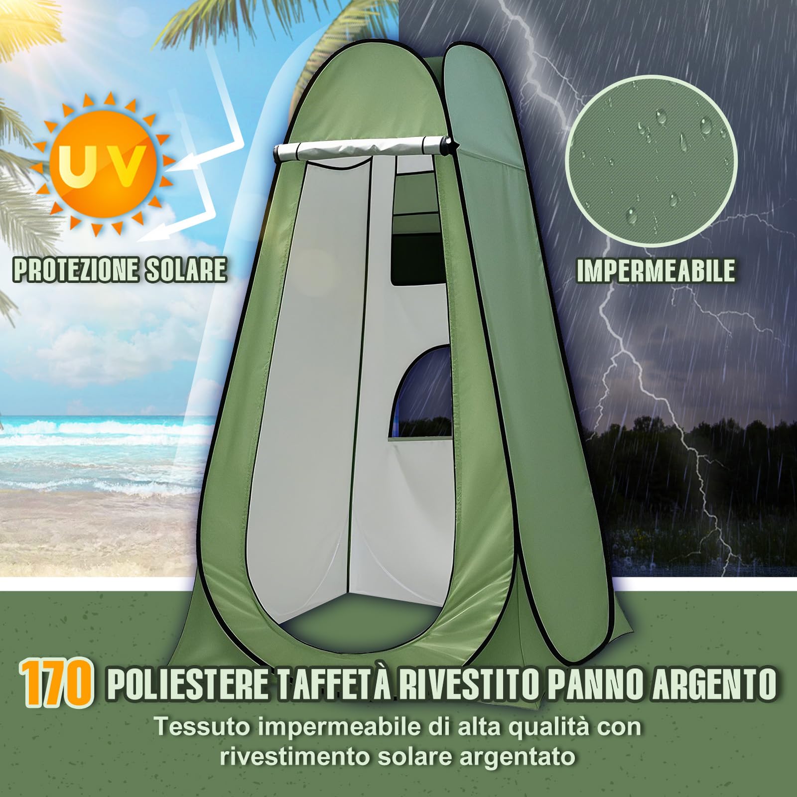 Charmofun Tenda da Bagno Pop Up, Tenda ad Apertura Istantanea con Finestra e Tasca Portaoggetti, Tenda per WC Doccia Campeggio per Spiaggia, Pesca, Escursionism