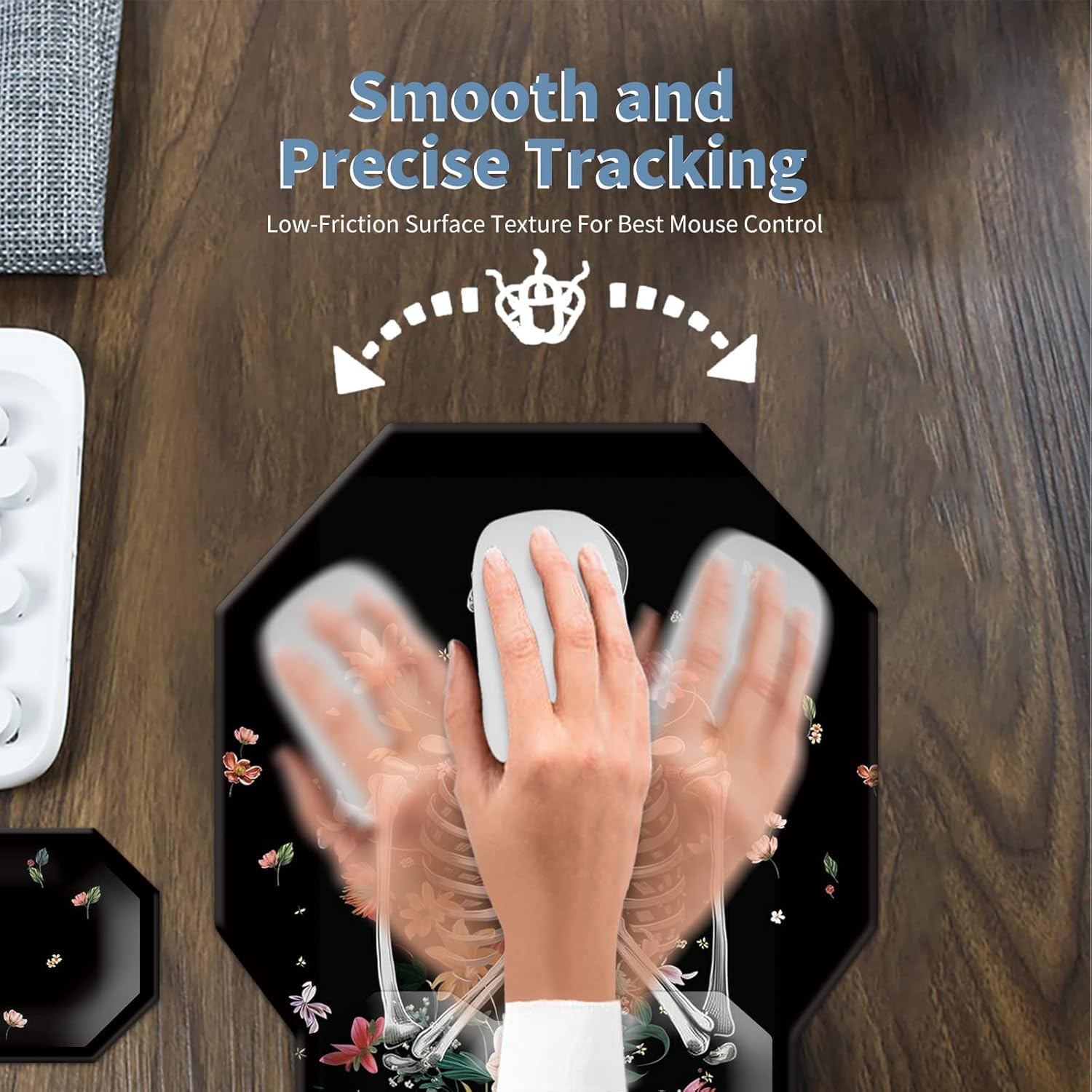 Keyboard Wrist Rest & Ergonomic Mouse Wrist Rest Pad Set, Octagon Mouse Pad Made of Memory Foam with Non Slip Rubber Base Easy Typing Relieve Wrist Pain for Computer Office - Floral Skull